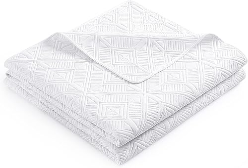 Miniatura 4 de Juego de edredón tamaño matrimonialqueen (90 x 96 pulgadas, blanco)  Colcha acolchada de microfibra suave y ligera de verano para cama Queen  Juego