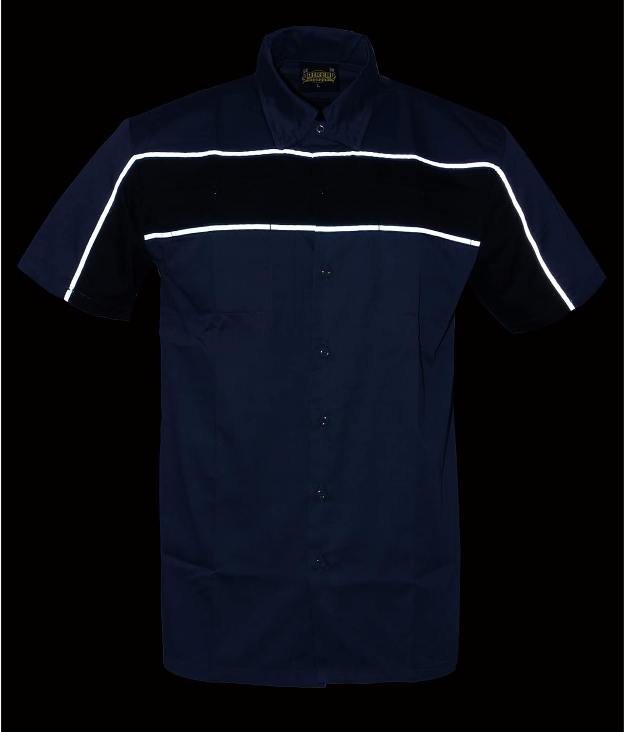 Men’s Classic Two-Tone Button up Heavy Duty Reflective Short Sleeve Motorcycle Mechanic Work Shirt Variety of Colors - Image 5
