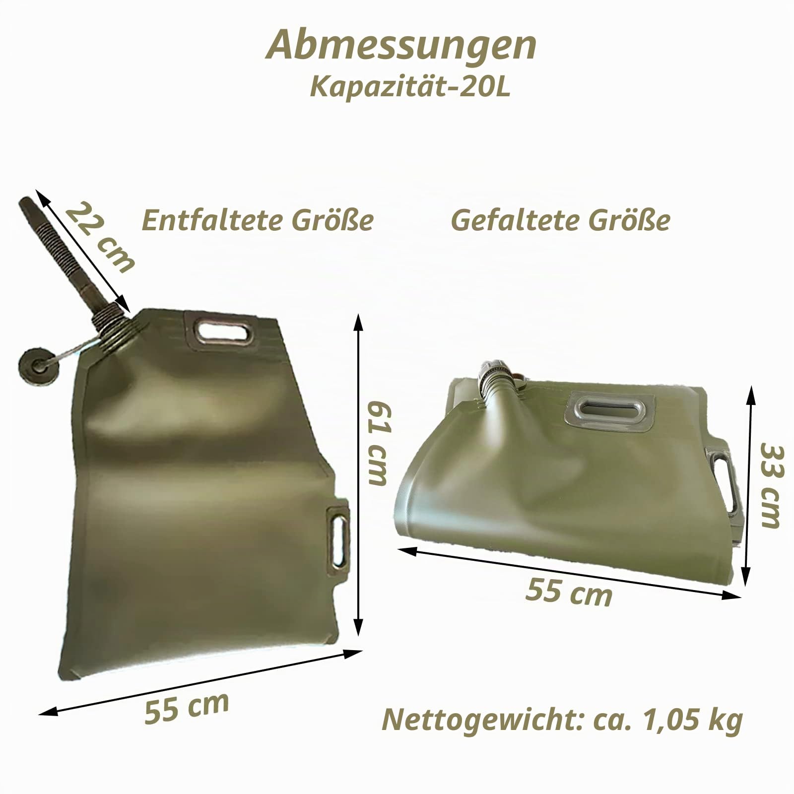 Superleicht Benzinkanister 20L Faltbar mit eingebautem Ausgießer Geprüft, 20 Liter Kanister Benzin, Diesel, Öl aus TPU mit 2 Griffen