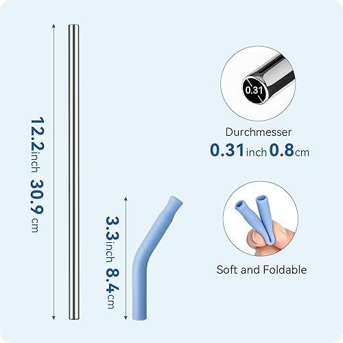 Miniatura 4 de Prurex Paquete de 3 popotes de acero inoxidable para vaso de 40 onzas, popote de repuesto para vaso Stanley de 40 onzas, con puntas de silicona y