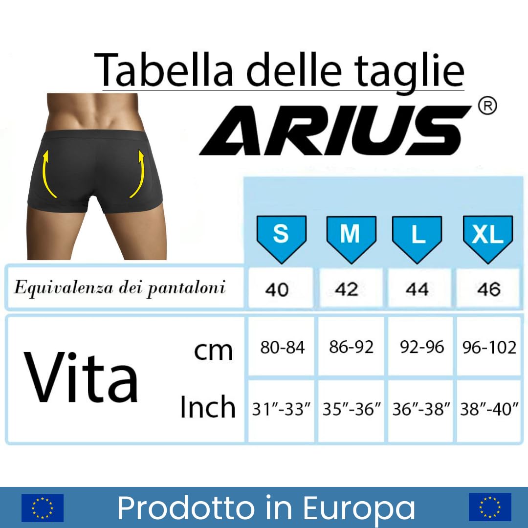ARIUS Pacco 2 Mutande con Cuscinetti con Imbottitura Posteriore - Intimo Uomo con Culo - Mutanda Imbottita Glutei - per Aumentare Il Volume e Le Dimensioni dei Glutei - Men's Padded Buttocks
