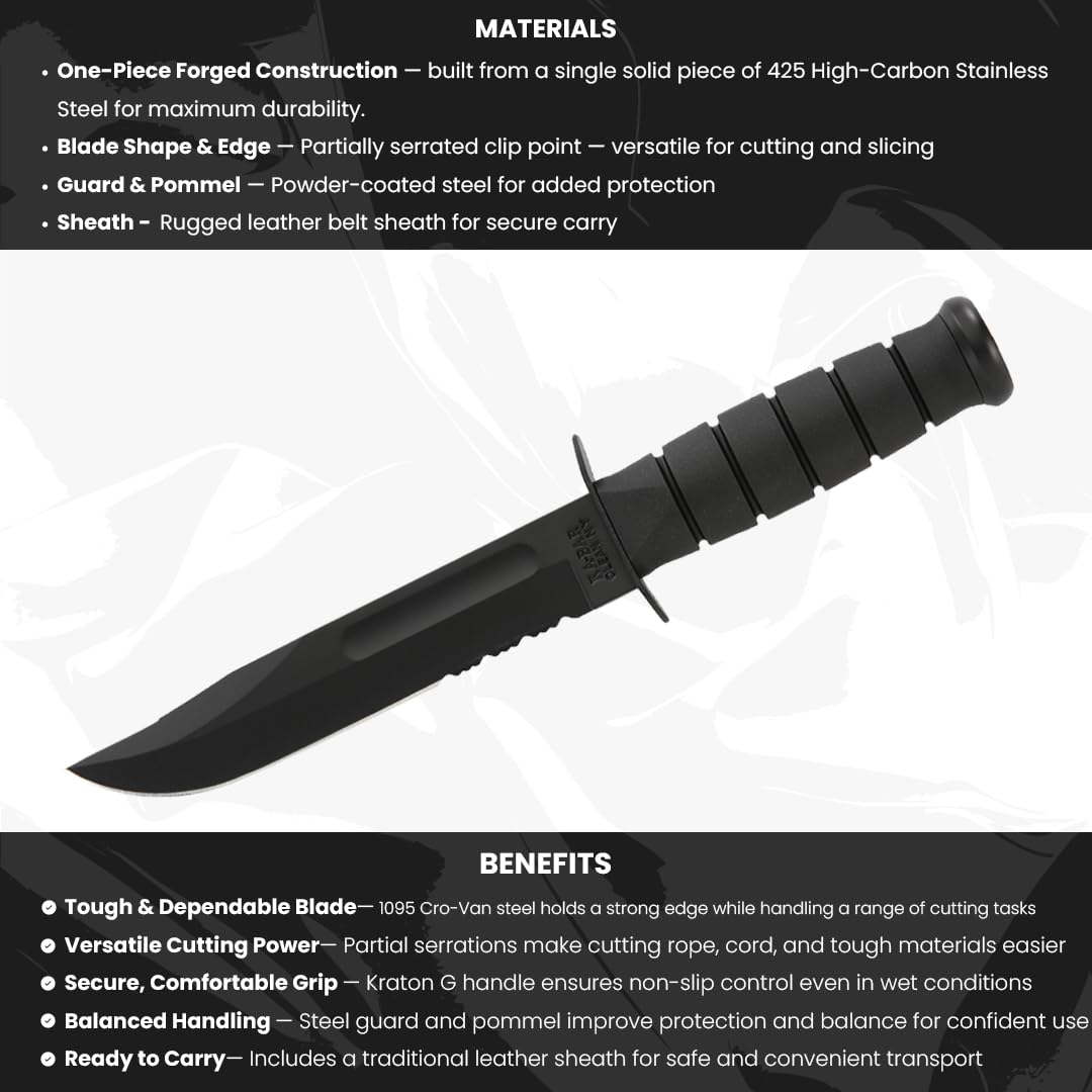Ka-Bar - Nóż outdoorowy - Serrated Edge ze skórzanym Sheath - Długość ostrza: 17,78 cm