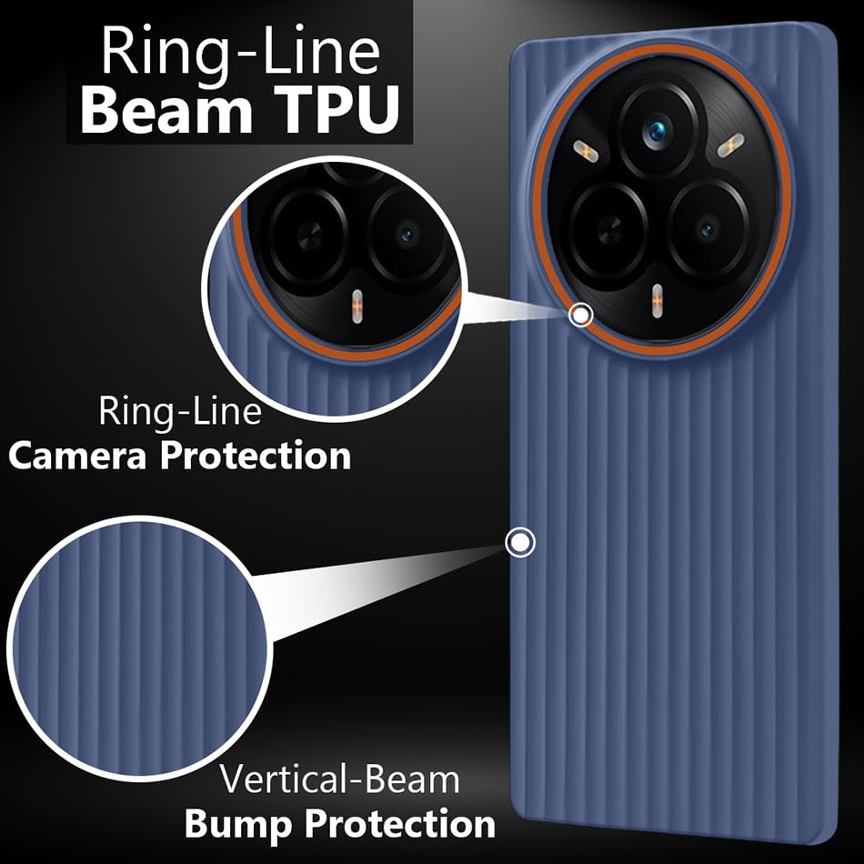 Image of Fashionury Ring Line Beam Design Back Case for Realme 14 Pro Plus 5G | Ring Line Camera Protection | Vertical Beam Bump Protection | Rubberised Back Case for Realme 14 Pro Plus 5G (Blue)