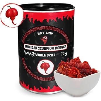 HOT CHIP Trinidad Moruga Scorpion Dried Chili Pods - Ultra Sharp - 2000000 SHU - 100% Pure - 10g - From Ecuador - Hot Chip