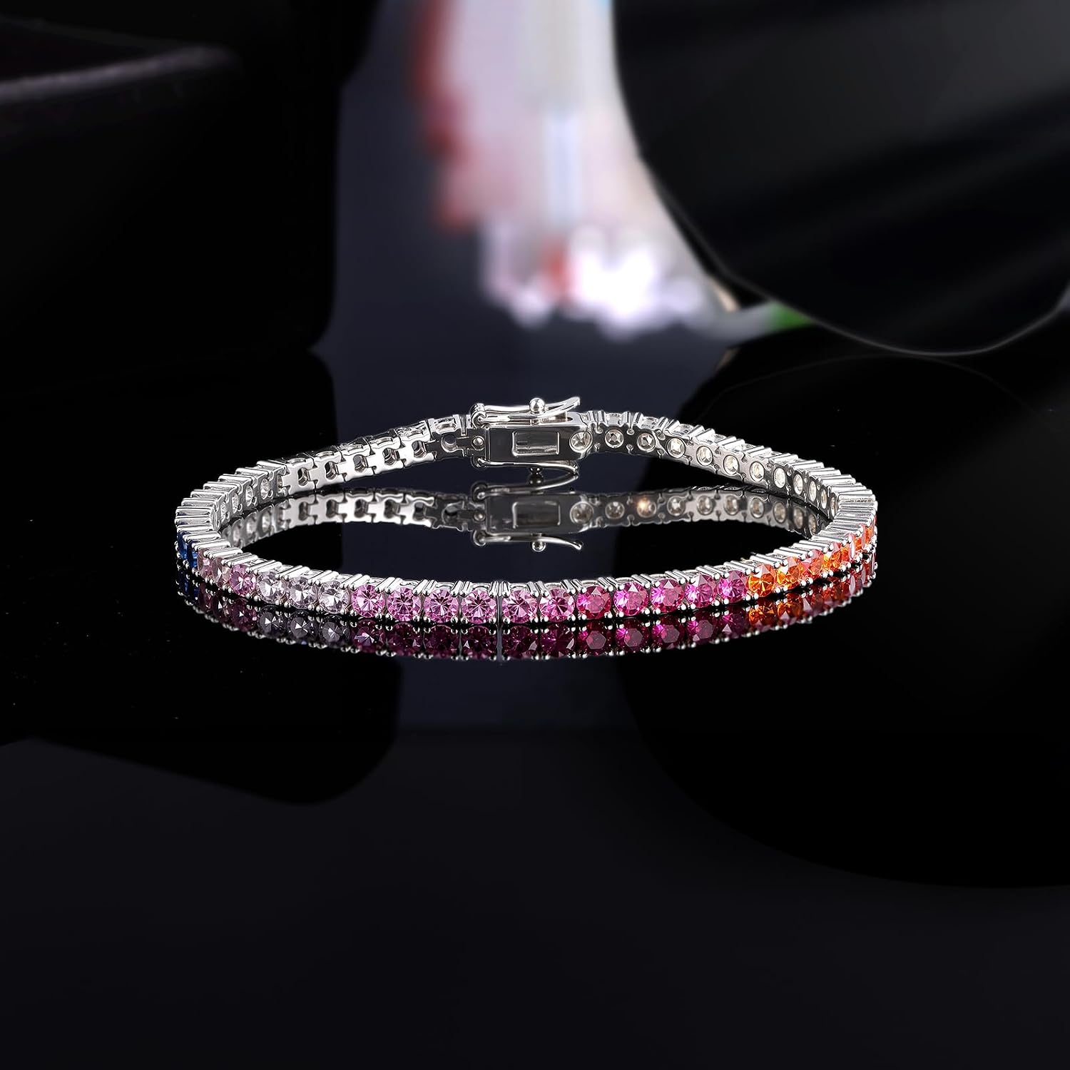 GEMSME 4.0MM Tennis Bracelet for Women-Rainbow Cubic Zirconia Bracelet,14K White/Yellow Gold Plated Colorful Round Cut CZ Tennis Link for Jewelry Gift