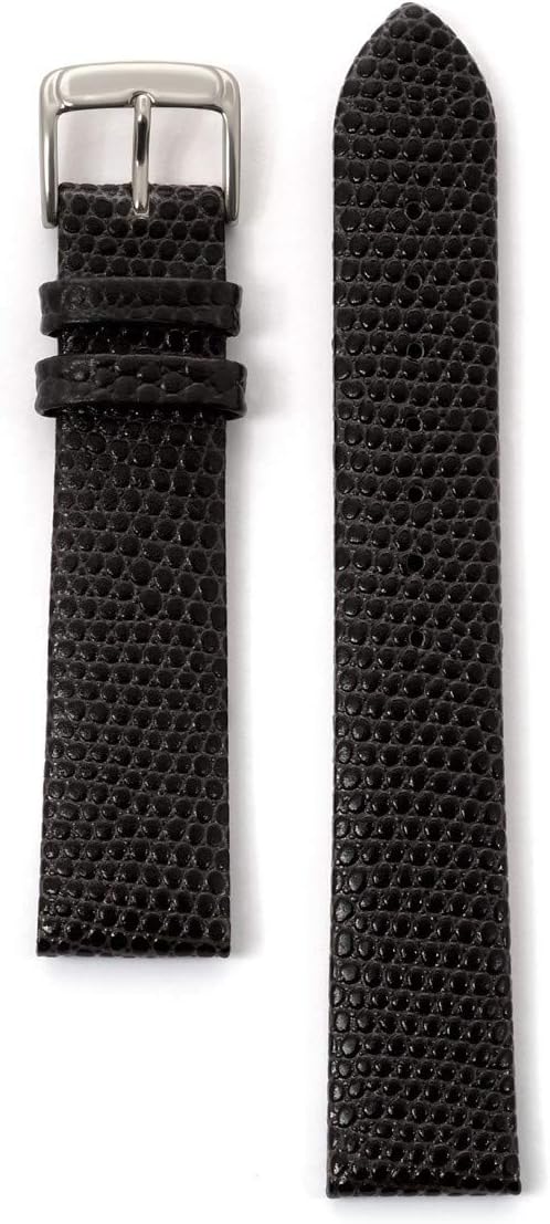 Speidel Leather Lizard Grain Watch Band 15mm-22mm-Black and Brown Replacement Strap, Stainless Steel Metal Buckle Clasp, Watchband Fits Most Watch Brands