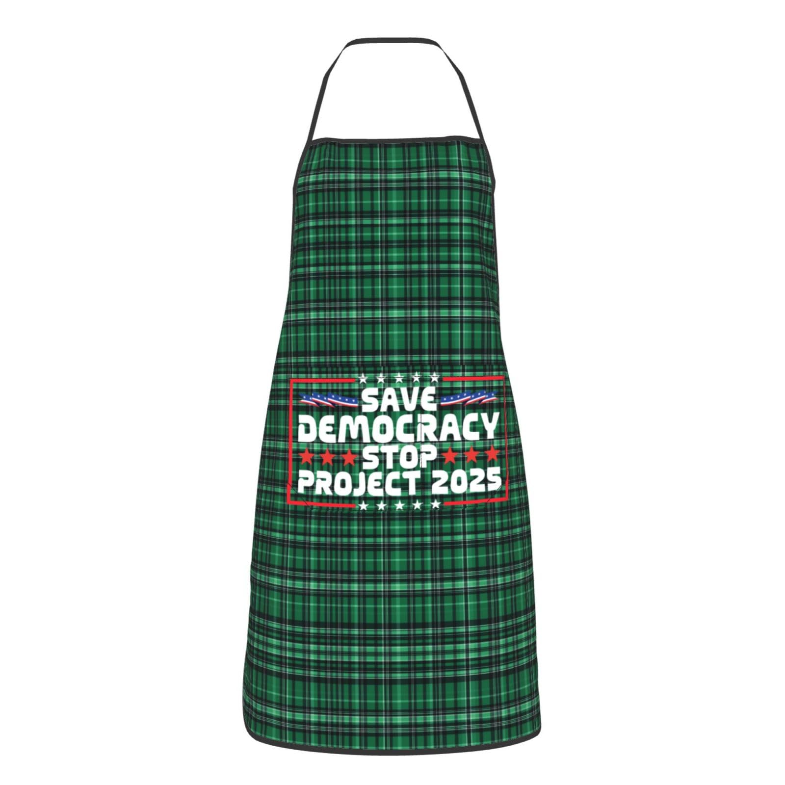 nopicsn Save Democracy Stop Project 2025 Apron for cooking with Pockets Women Men Kitchen Chef Funny Aprons