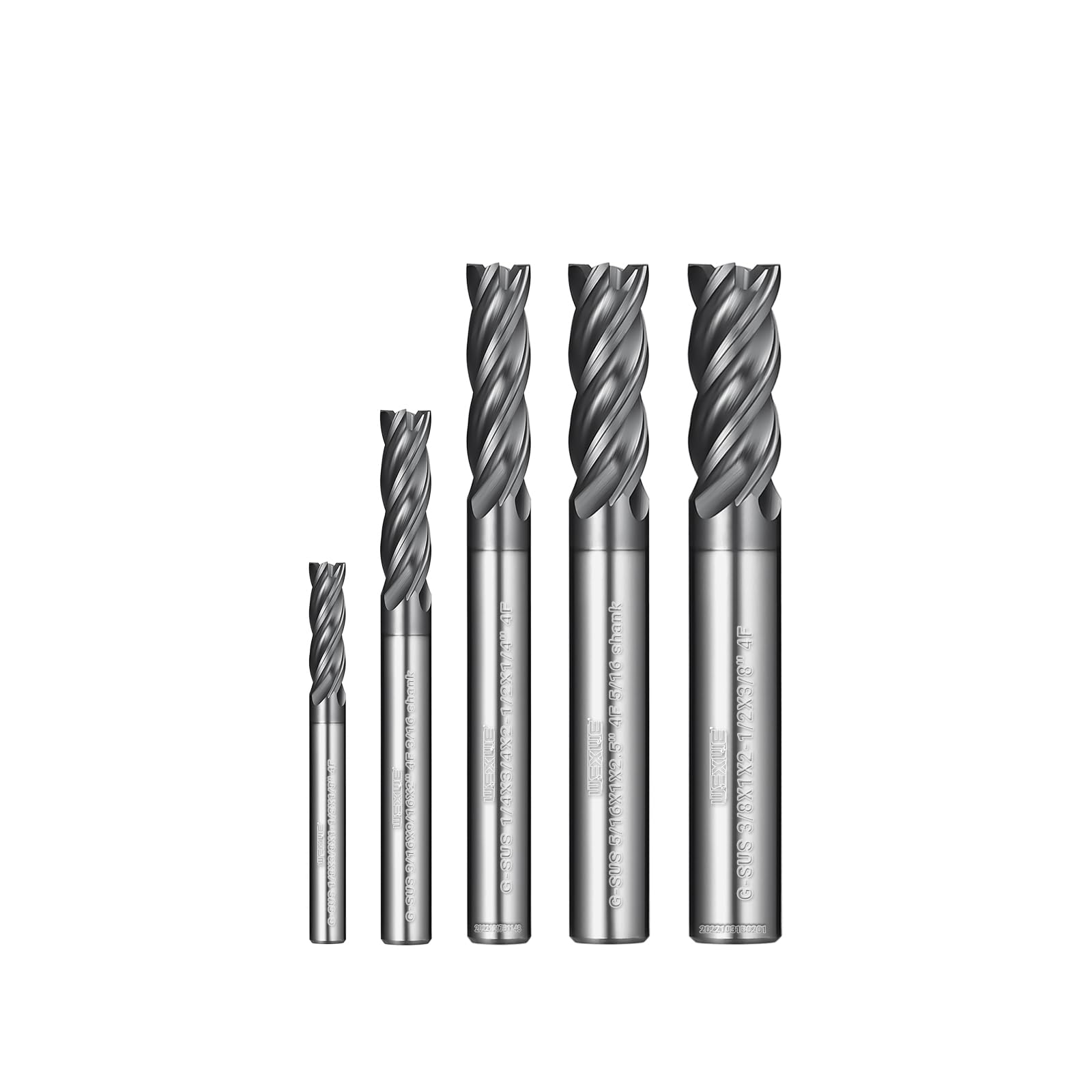 Tools Carbide End Mills Set, TiAlCN Coating, CNC Mill Bits for Steel Materials,4 Flute Solid Carbide Square End Mills (1/8" 3/16" 1/4" 5/16" 3/8" 5Pcs)