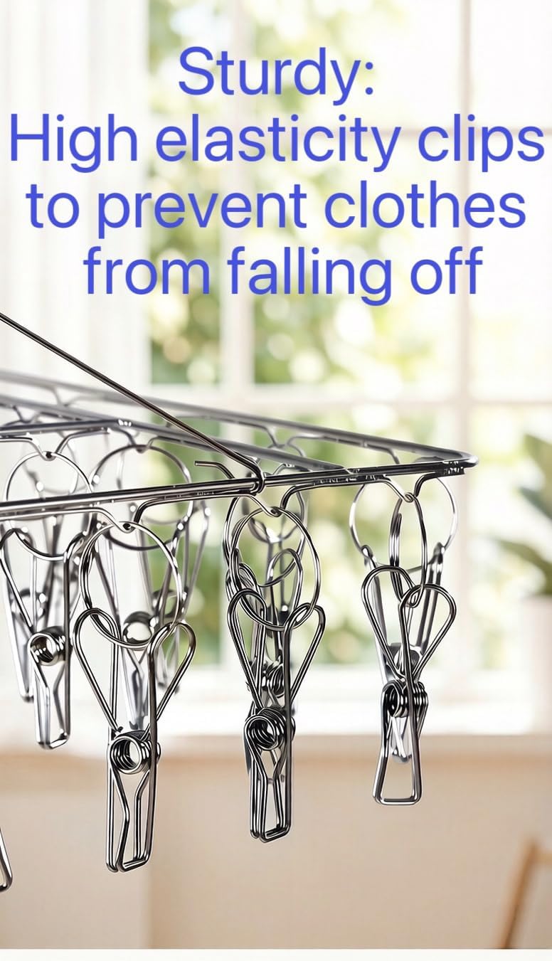 2 Pack Stainless Steel Sock Drying Racks with 80 Clips, 360° Rotatable Hanging Laundry Organizer for Hats, Scarves, Bras, Baby Clothes, Underwear, Herbs, Towels, Gloves and Clothing Accessories