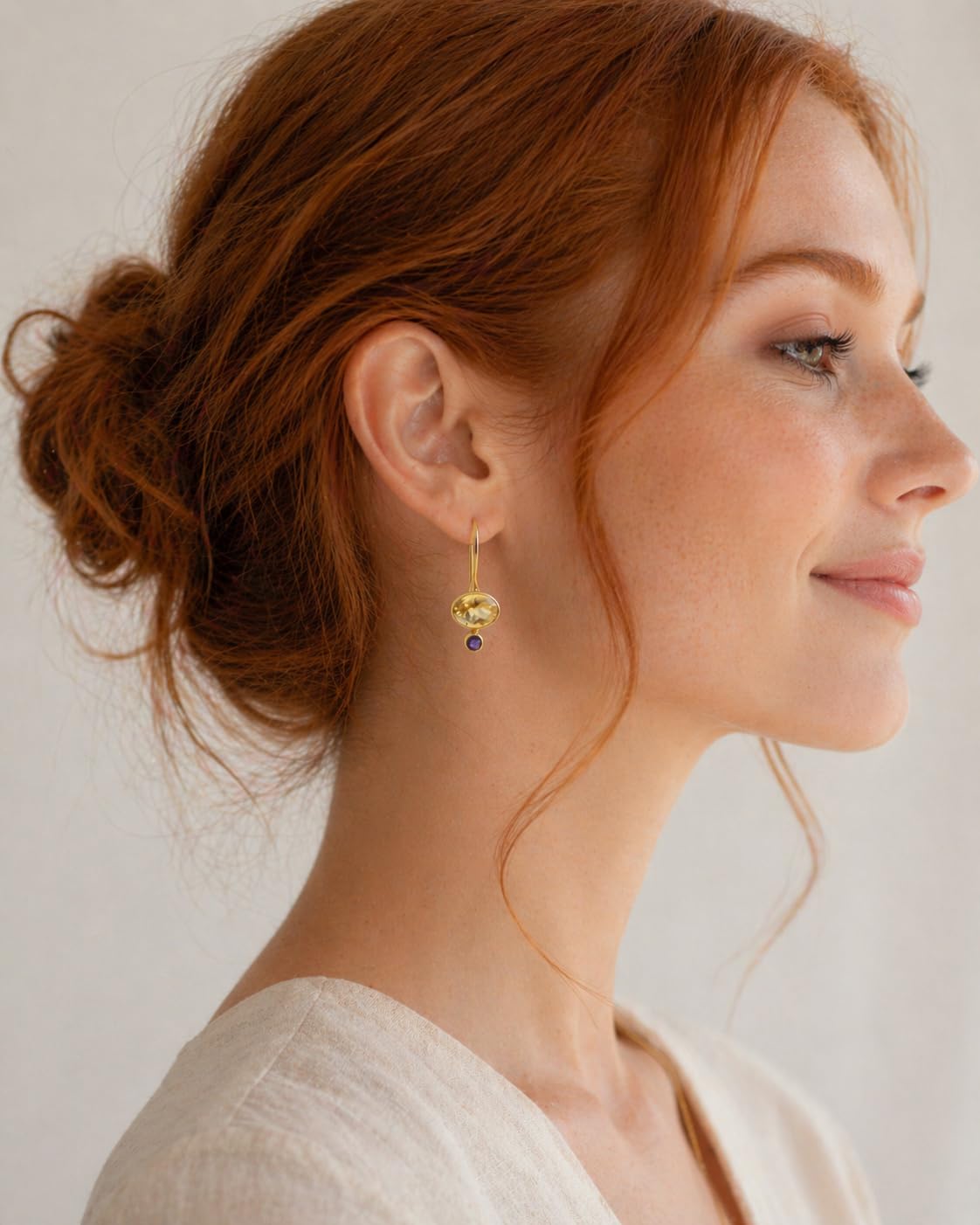Orecchini in Argento Sterling Placcato Oro con Citrino e Ametista | Gioiello Elegante con Pietre Naturali per Look Raffinati e Luminosi
