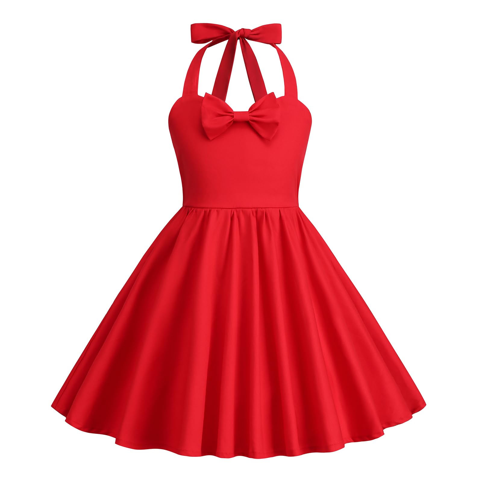 Odizli Vestido de verano vintage de los años 50, sin mangas, con lazo, acampanado, para niñas