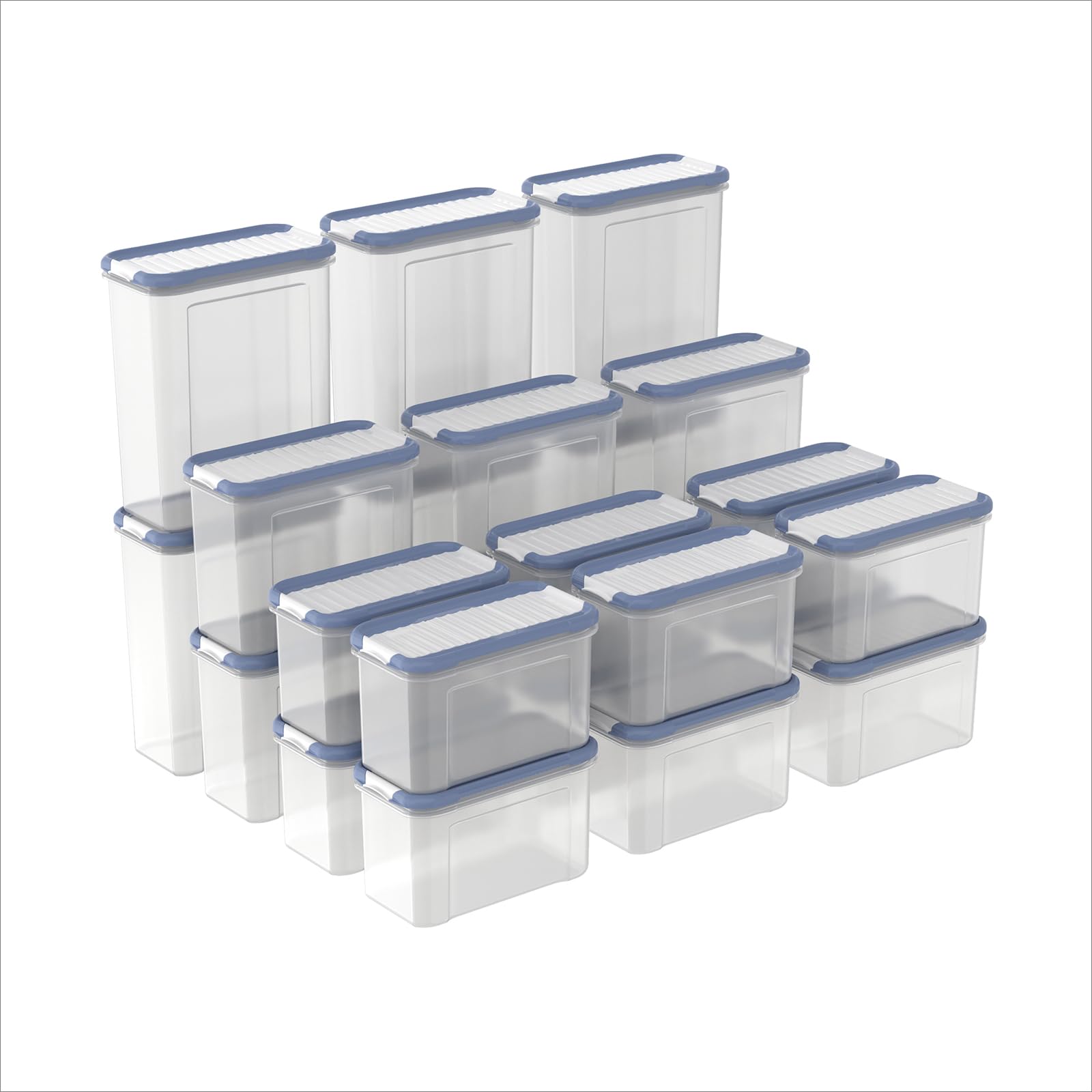 Rotho DOMINO Vorratsdosen 24er Set mit dichtem Klappdeckel transparent Blau