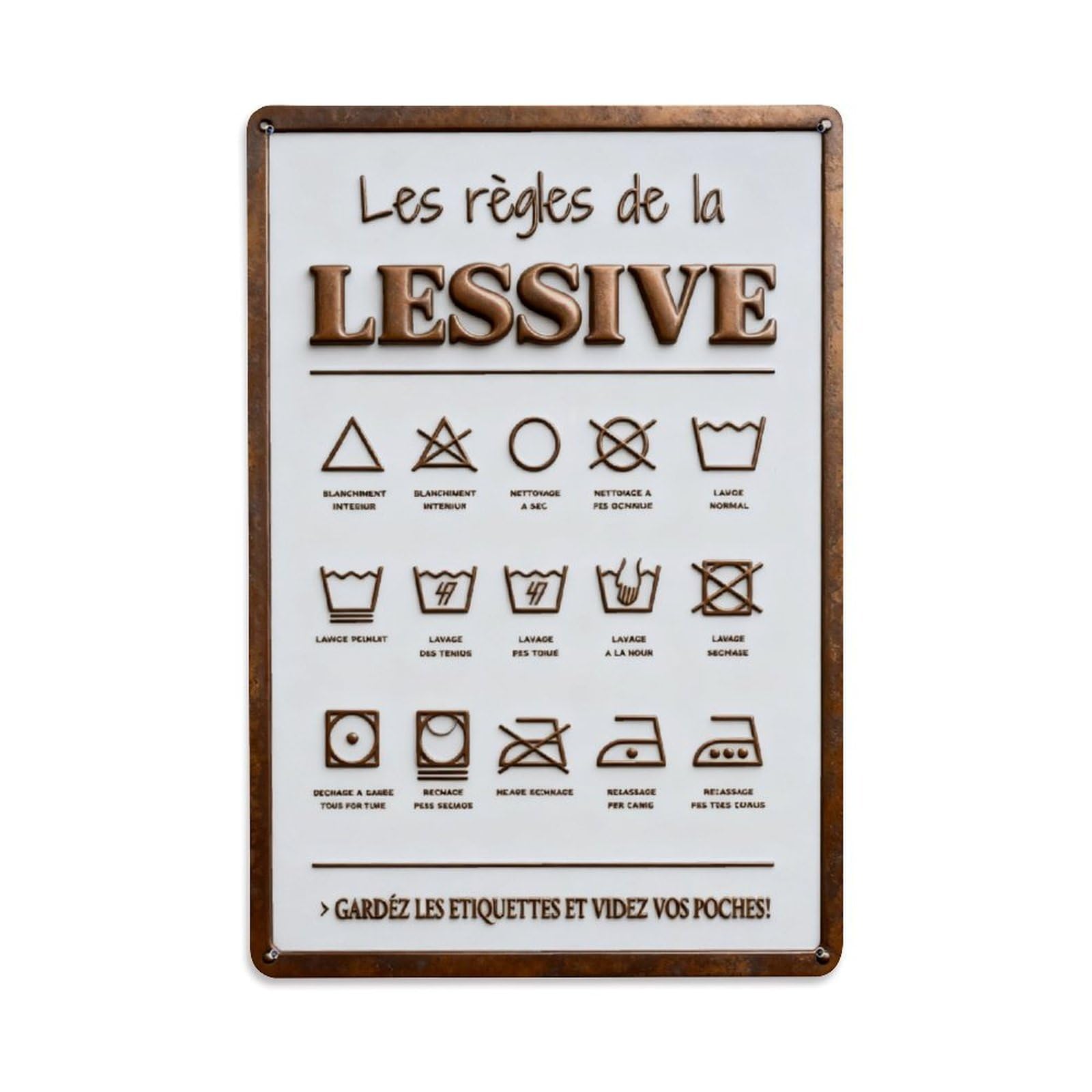Washing Symbols Guide Poster Vintage Metal Tin Sign Retro Wall Decor, Bar Garage Cafe Kitchen Home Wall Art Poster Decoration 8x12inches
