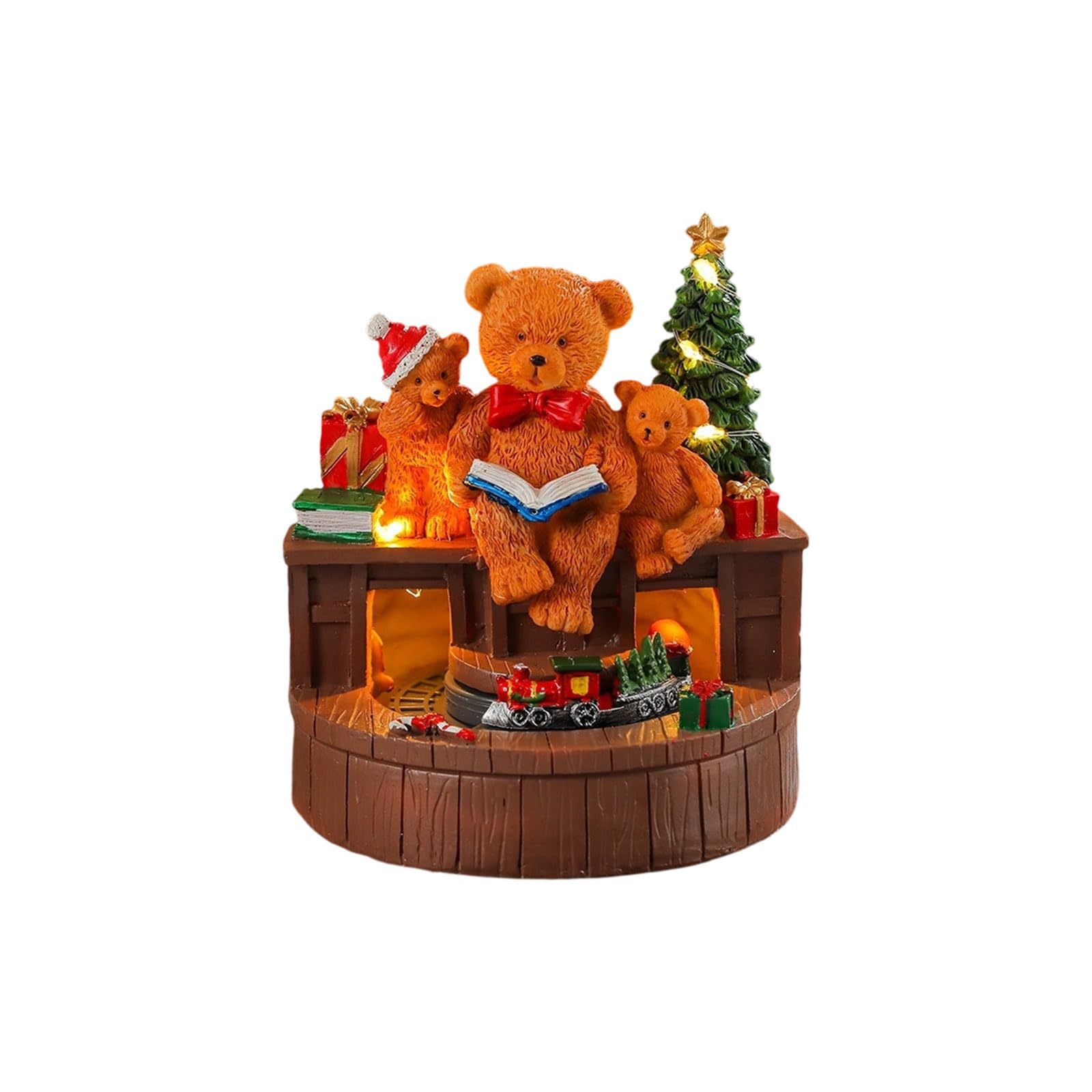Pangboer C Hristmas Tabletop Accent Decoration, Lighted Rotating Musi Box Resin Ornament With Usb Or Battery Power For Indoors Lighted Hristmas Houses Musi Box Rotating Holiday Enterpiece Winter Tabletop