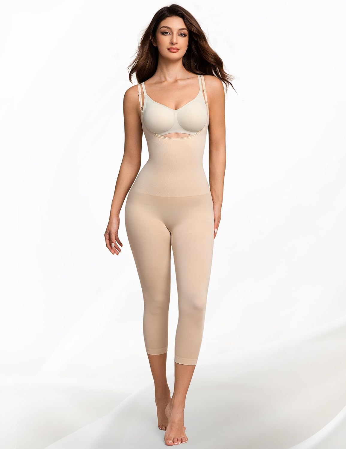 Women Open Bust Bodysuit Seamless Tummy Control Full Body Shaper Shapewear Capri Butt Lifter Thigh Slimmer - Image 6