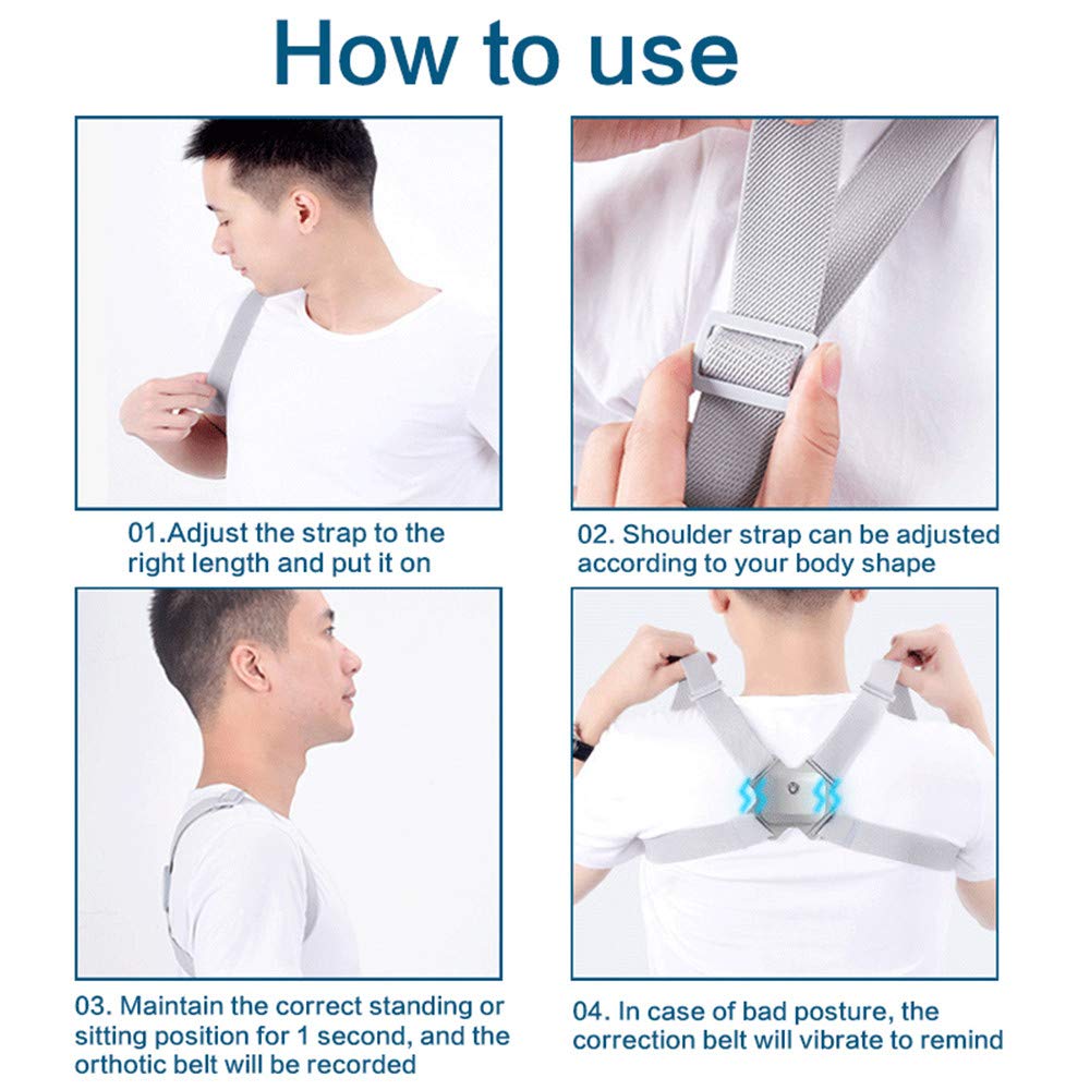 Correttore posturale Intelligente per Uomini e Donne Bambini con promemoria Vibrazione sensore Intelligente, Piastra per la Schiena Regolabile e Decorazione antidolore