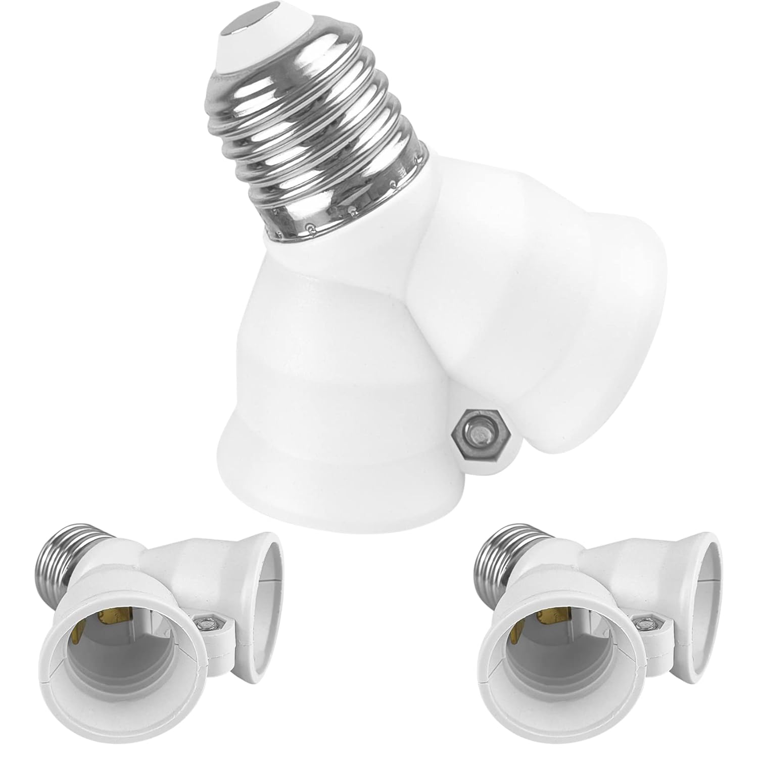 2 in 1 E26 Socket Splitter Adapter, 2 E26 Standard Medium Base Bulbs in
