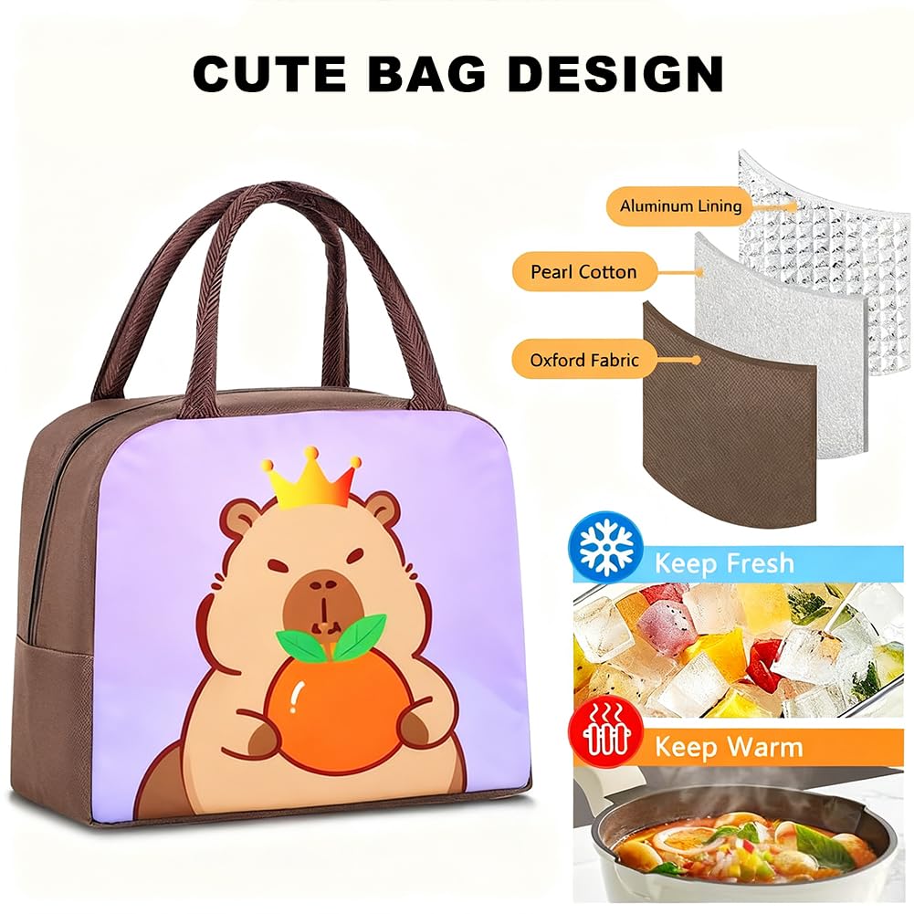 Sac à Dos Scolaire Kawaii Grande Capacité Capybara avec Sac à Lunch Isotherme et Bouteille d'Eau