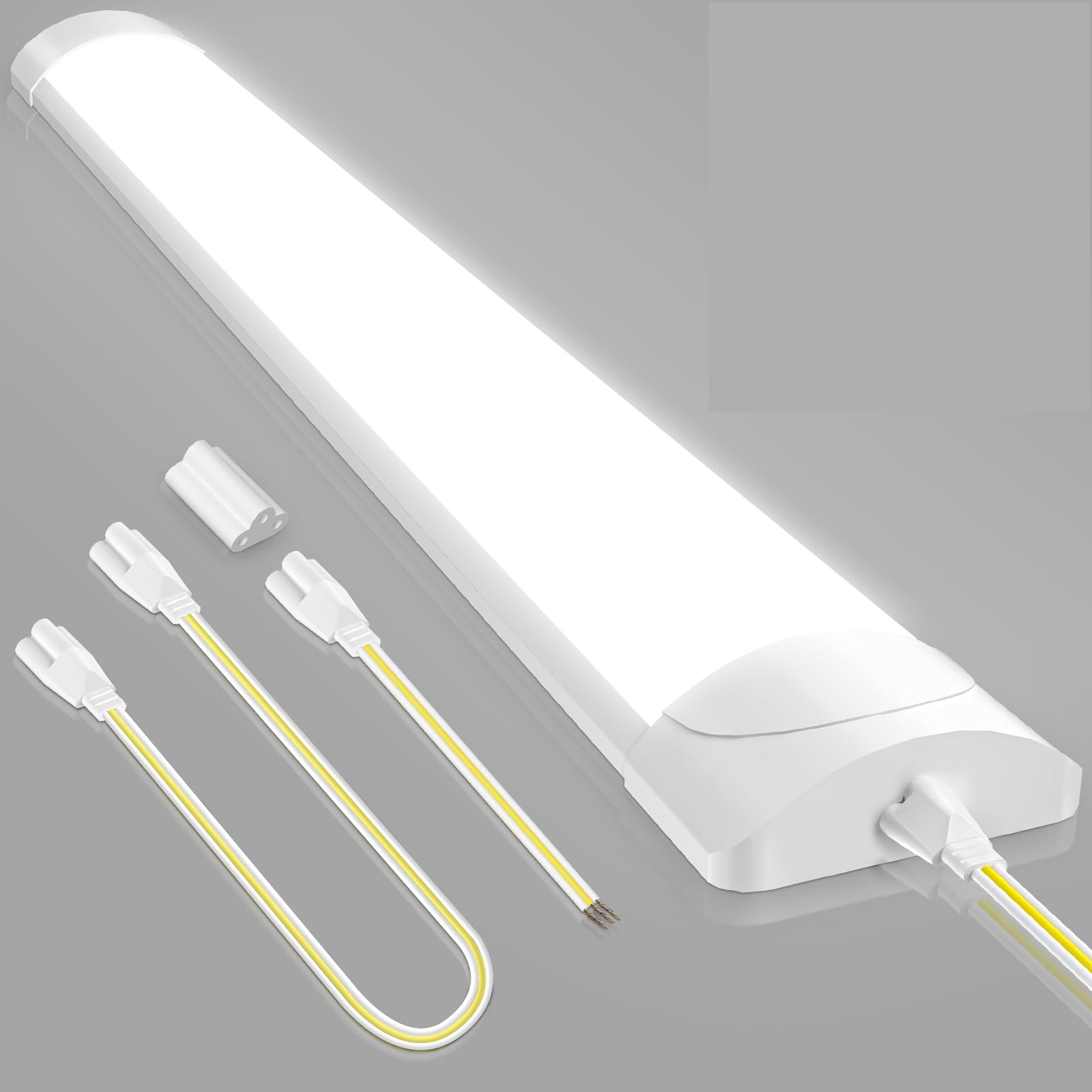 Viugreum 3FT 90CM Linkable Led Batten Light, 30W 3000LM Tube Light Shed Loft Light, IP65 Ceiling Light Strip for Garage Office Shop Basement School Bathroom Hotel Workshop, 6500K