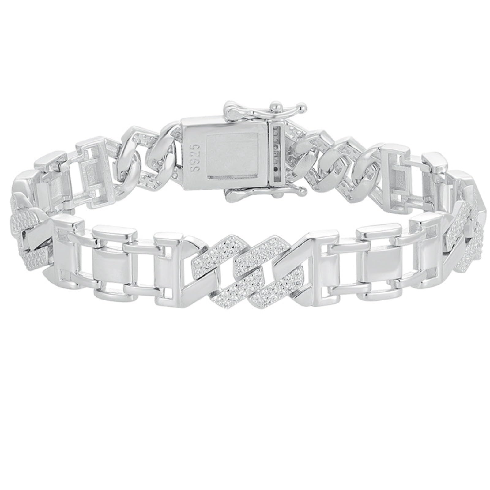 Pulsera de eslabones cubanos para hombre, cadena transparente 5A+ CZ de imitación de diamantes para hombre, plata de ley 925 chapada en oro blanco de 18 quilates, joyería para hombre, 18-20