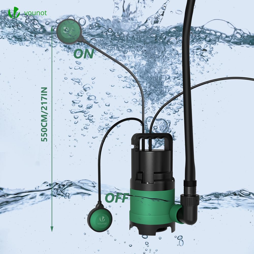 VOUNOT Pompe d'évacuation submersible IPX8 8000L/H 7M 10M