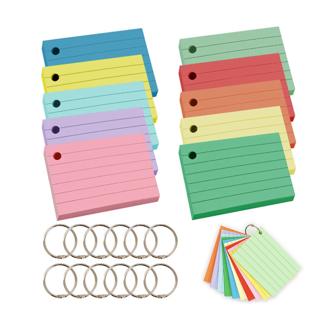 500 Schede Indice Multicolore - 5 ColorI, Rigate 12,5x7,5cm - Con Copertina Trasparente Per Appunti, Studio E Memo - Foto 8