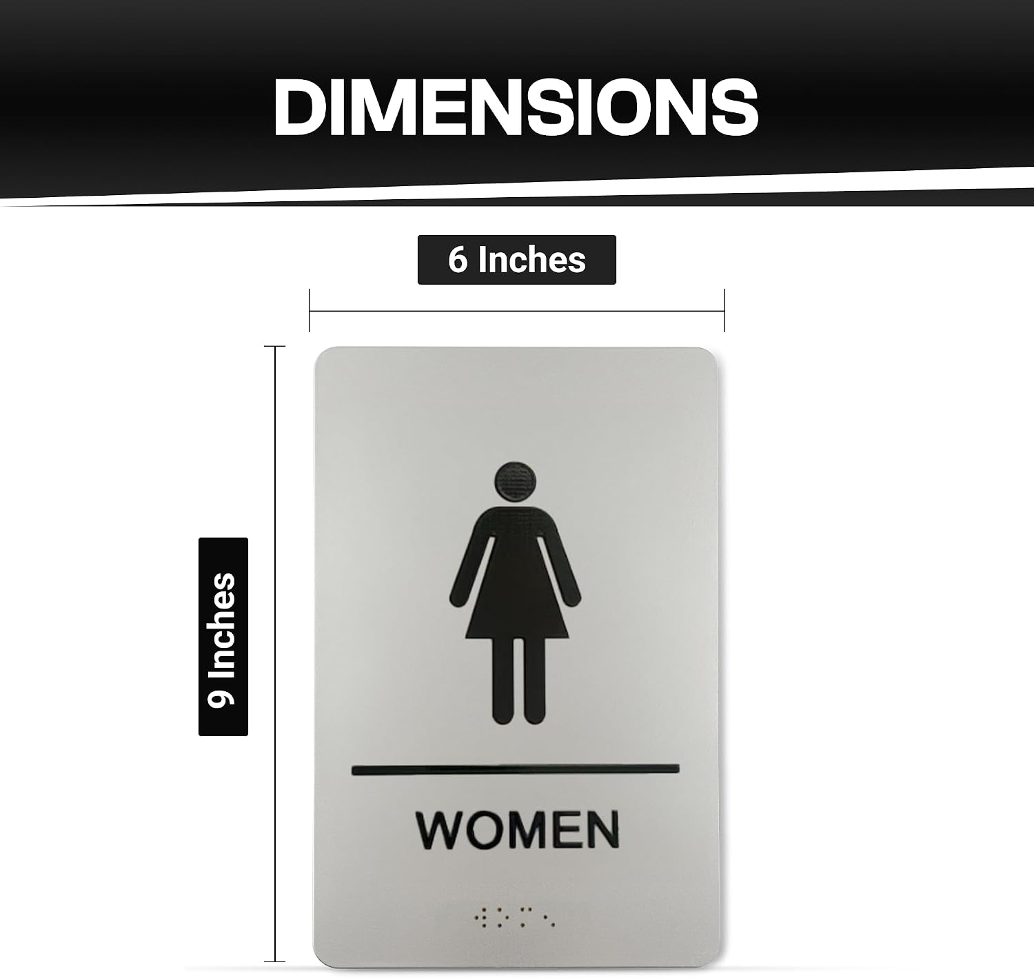Restroom Sign - ADA Compliant Braille Bathroom Signs for Business with Double Sided 3M Strong Tape (Pack of 2) - ABS Plastic 9” x 6” for Offices and Restaurants
