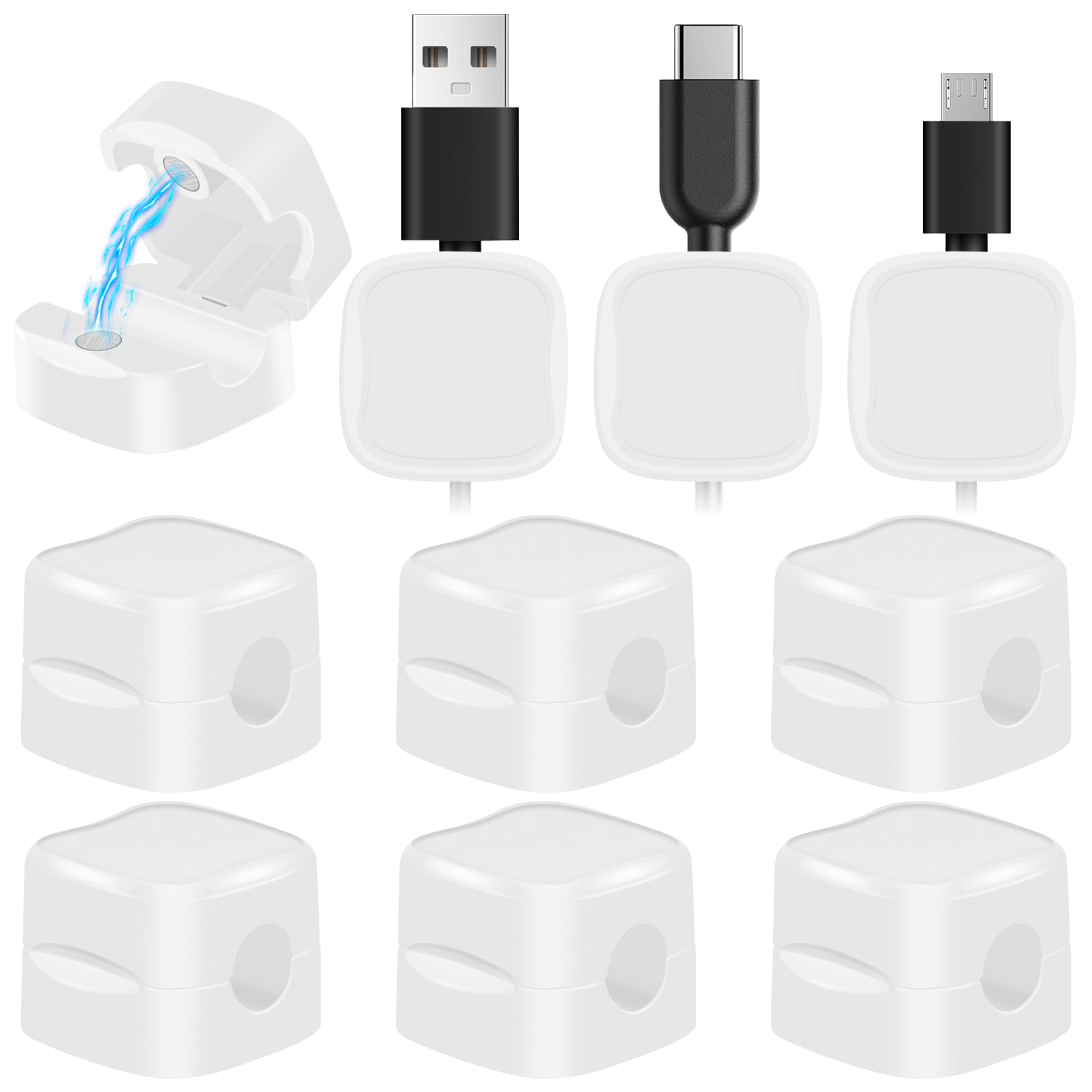 Lot de 6 supports de câbles - Gestion magnétique des câbles - Organisateur de câbles réglable - Support de câbles autocollant pour bureau, table de chevet, câbles de charge, câbles audio, appareils de