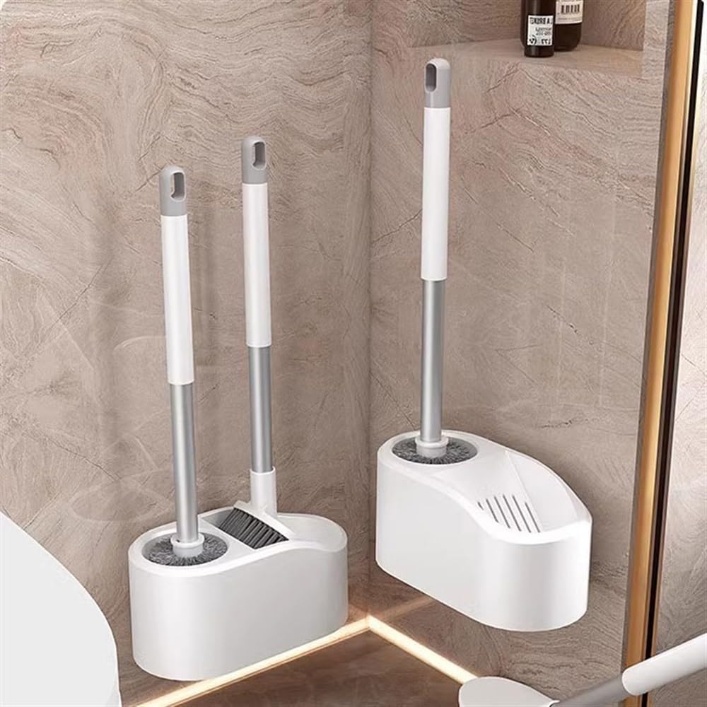 Cepillo de inodoro con base porosa para baño, fijación a la pared, juego de dos cepillos para inodoro, mango largo, cepillos de plástico