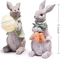 Vista 2 de Hodao Decoraciones de conejo de Pascua, decoración de primavera para el hogar, figuras de conejo, regalos (conejo gris de Pascua, 2 unidades)