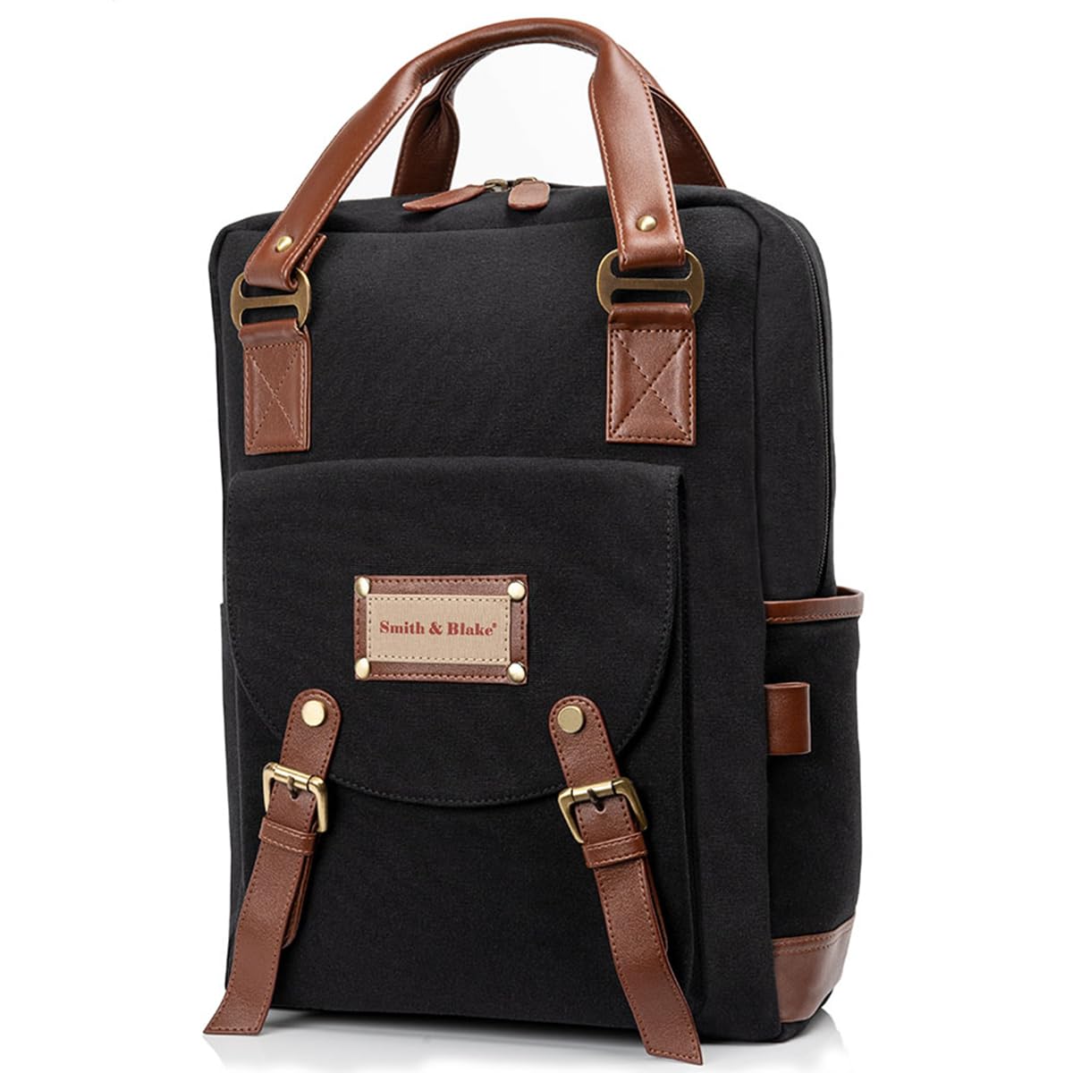 Smith & Blake Backpack for Men - Laptop Backpack - Canvas, Black Color - Fits 14/15.6 Inch Laptop/Macbook - Water Resistant - Padded Shoulder Straps - Sky Black (B09B56G42K) Amazon Price History, Amazon Price Tracker