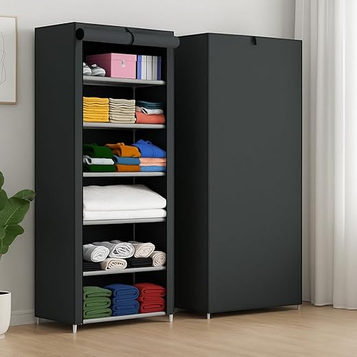 Collapsible Wardrobe 6 Shelves Grey