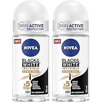 NIVEA Black & White Black Invisible Ultimate Impact Deodorante roll on da 50 ml, Deodorante donna antitraspirante 48h, Formula profumata che regola la traspirazione (Confezione da 2)