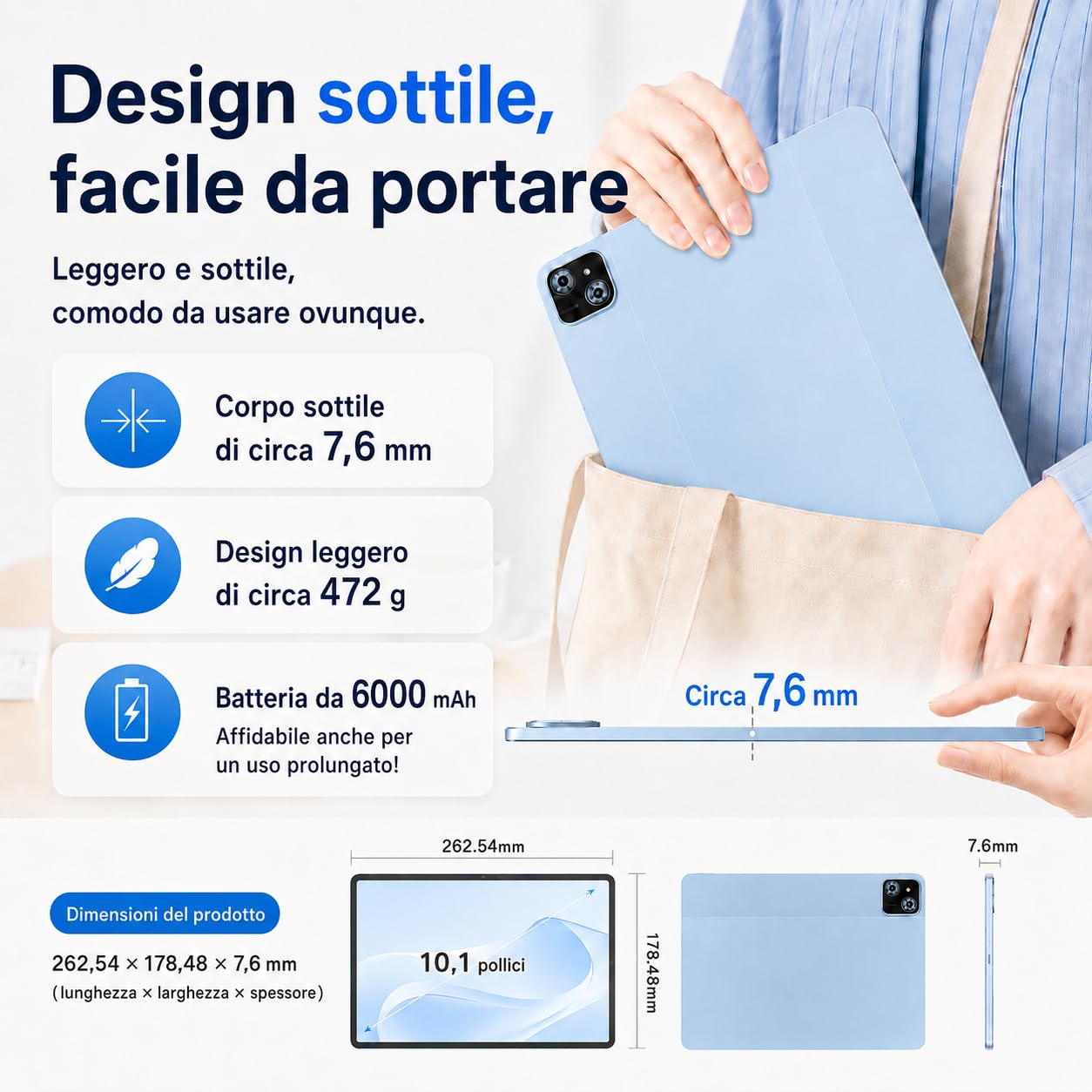 Android 15 Tablet 11,5 Pollici 2,8K Incell (1840×2800), Octa-Core Potente/30GB RAM+128GB(TF 2TB), Wi-Fi 6/6000mAh/Widevine L1/Ultra-Sottile 472g
