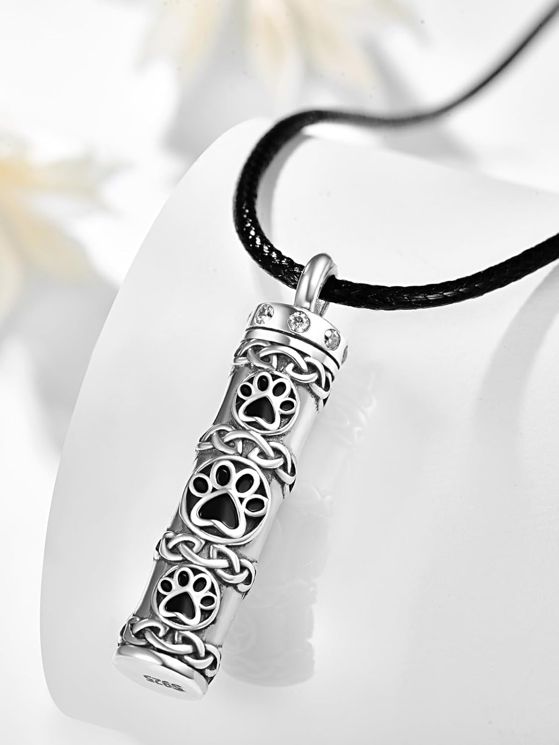 Dreamboat Pet Cremation Urn Necklaces for Dog Cat Ashes 925 Sterling Silver Paw Print Keepsake Pendant Memorial Jewelry Gifts for Women Men
