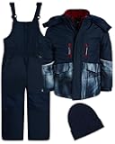 iXtreme Boys Snowsuit Set - 2 Piece Heavyweight Insulated Ski Jacket and Snow Pants Overall Bibs for Boys with Winter Hat