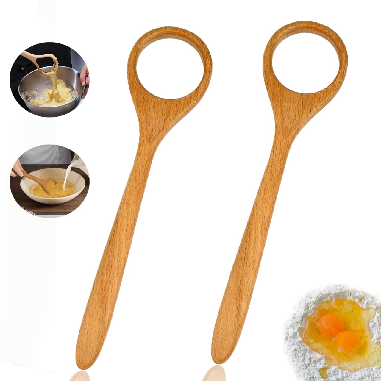 2 batidores de madera de 12 pulgadas, herramienta de batidor de masa danesa de madera para mezclar, herramienta de batidor de pan de madera para huevo, pizza de masa madre, pastelería, masa de