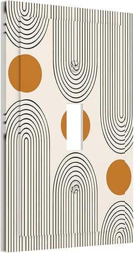 Miniatura 188 de Placa Decorativa de Pared Beige Boho de Mediados de Siglo Sol Abstracto 1-Gang Retro Años 70 Arte Geométrico Moderno con Arco Eléctrico Interruptor
