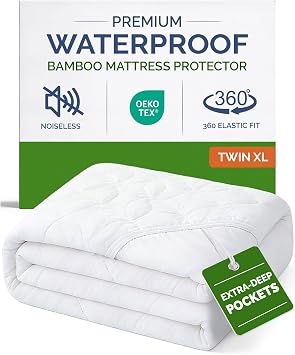 Waterproof Cooling Mattress Protector - Mattress Cover Twin Xl Size - Viscose Made From Bamboo - Soft, Breathable, Noiseless & Washable - Fitted Sheet Style & All Round Protection - 39" x 80" White