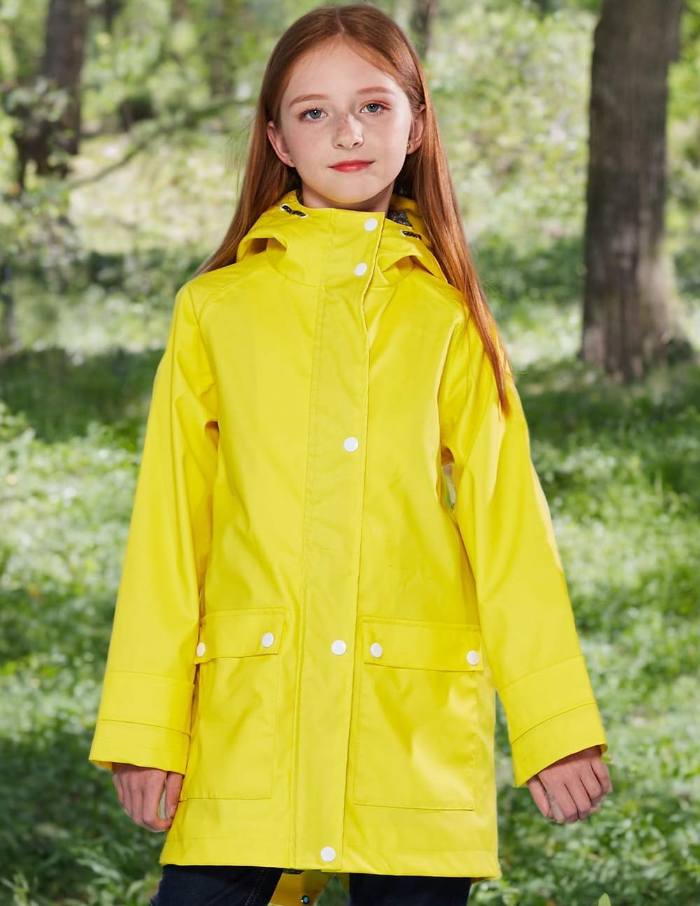 SOLOCOTE Kids Rain Jacket Hooded Lined Rubber RainCoats for Girls Boys Waterproof Windproof Size 5-14Y - Image 7