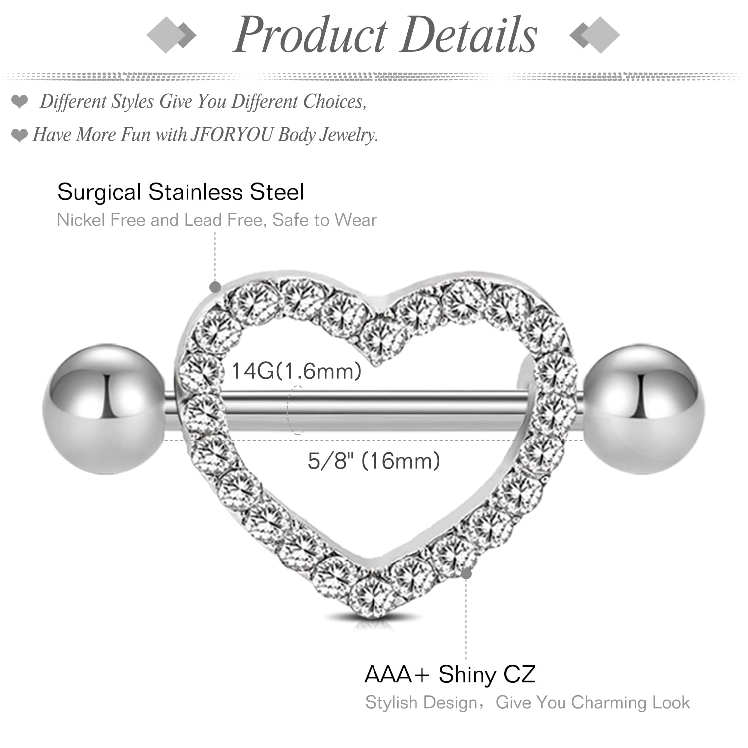 JFORYOU Nipple Ring with Choker Necklaces Stainless Steel Nipple Rings Chain Heart Cat Head Punk Chokers for Women Nipple Barbell Piercing Jewelry