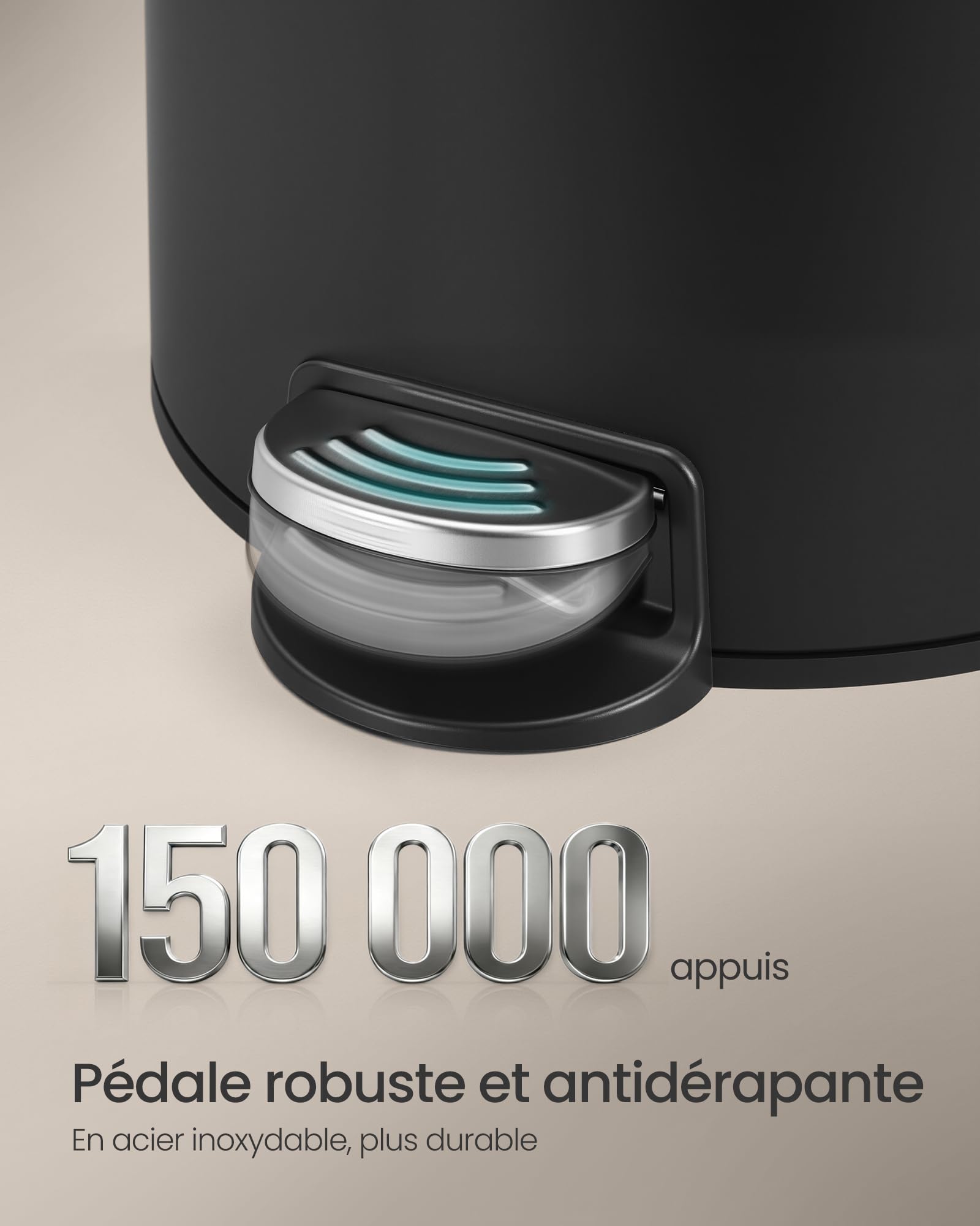 SONGMICS Poubelle 30 L Rond, Acier, Noir d'Encre, Pédales en Métal, Seau Amovible