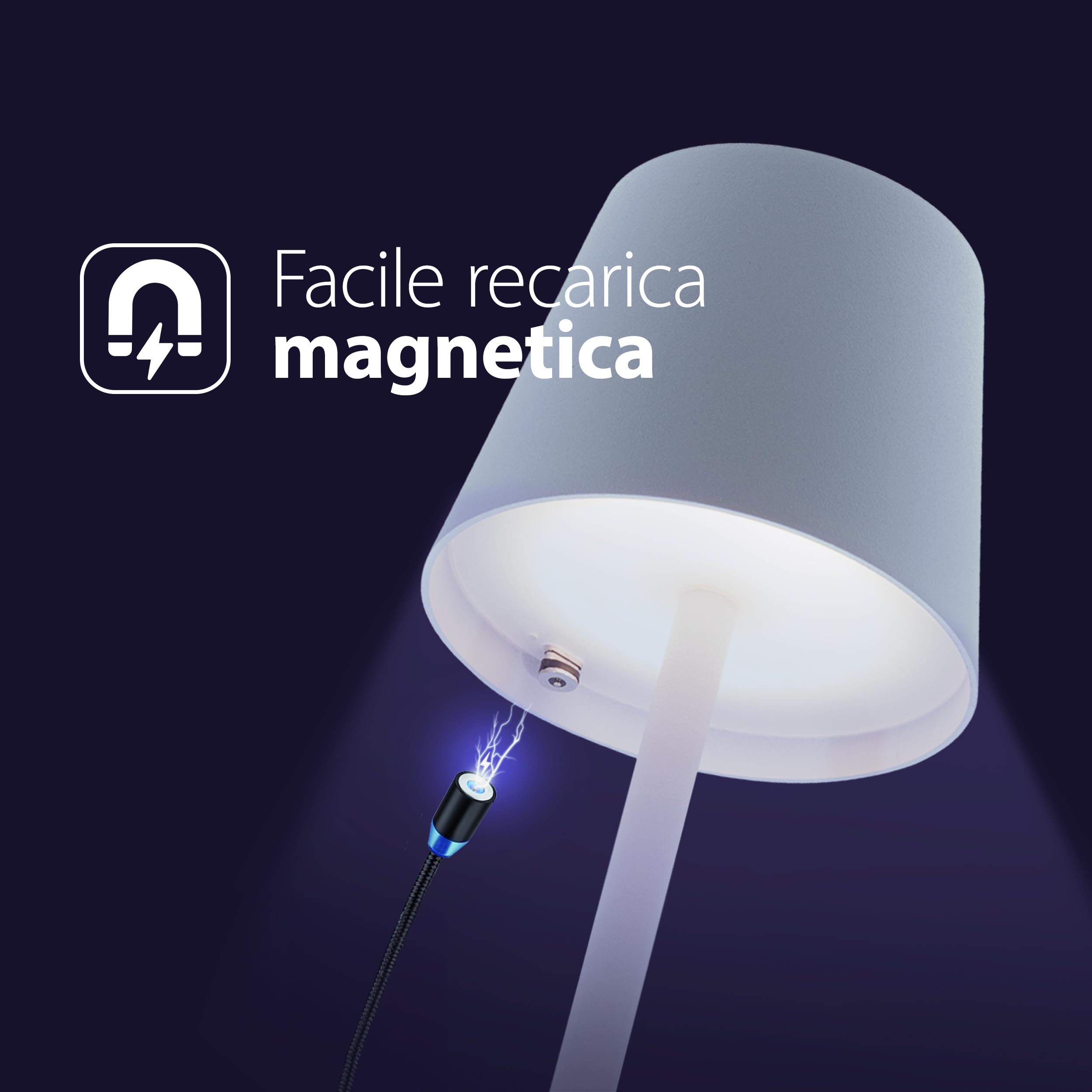 SECURIT - Lampada Da Tavolo LED Feline - Senza Fili - Colore Bianco | Ricarica USB Magnetica - Luce Regolabile - Batteria 5200mAh - IP54