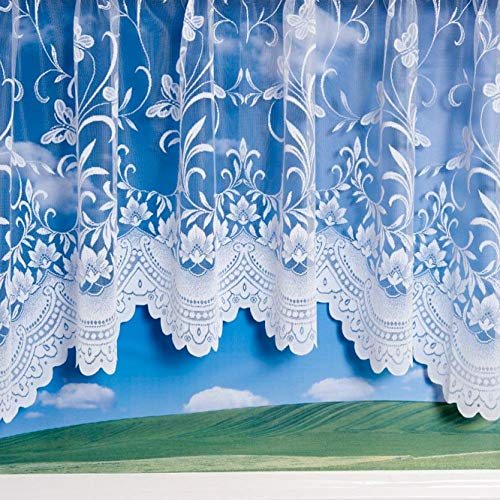 Mirabel Spring Butterfly Design Jardiniere Net Curtain with Slot Pocket - White (150" Wide x 72" Drop)