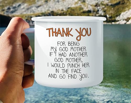 Miniatura 4 de Retreez Taza de café con texto en inglés Thank You For Being My Godmother de 16 onzas de acero inoxidable esmaltado para campamento, fogata,