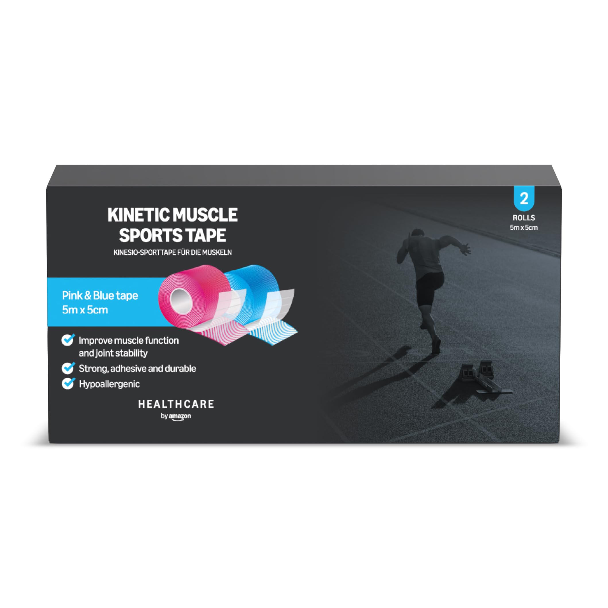 Healthcare by Amazon - Kinetic Muscle Sports tape, 5m x 5cm, Pack of 2, Blue, Pink (Previously a Amazon Basic Care brand, same product)