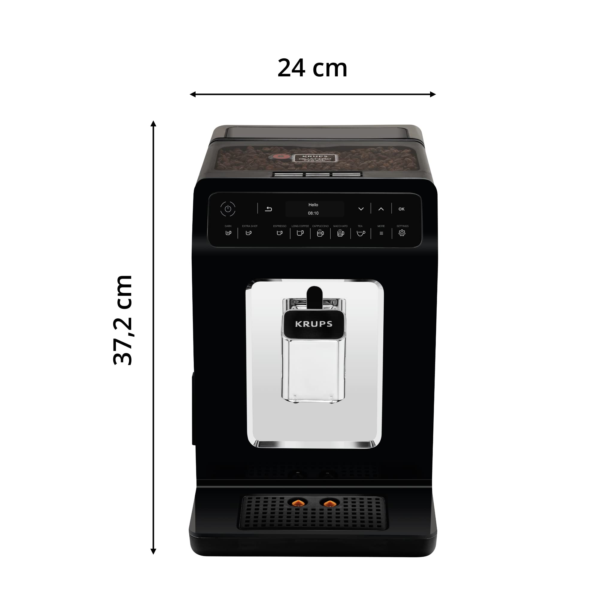 Krups Evidence Espresso EA8908 - Cafetera Superautomática 15 Bares, 15 Preajustes, Niveles de Intensidad, Molido Grano, Autolimpieza e Indicador cal, 2 tazas a la vez, pantalla táctil, recetario