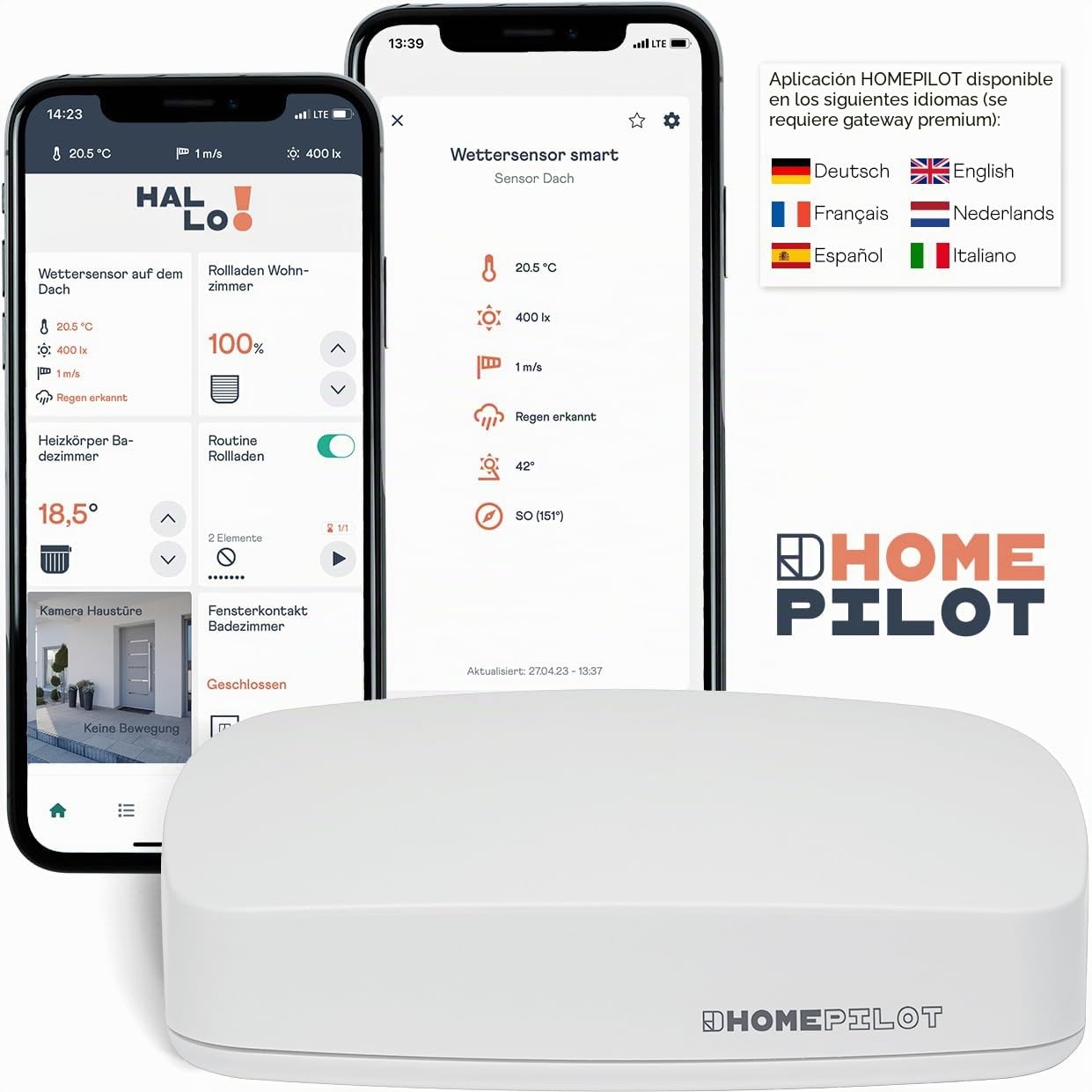 HOMEPILOT - Sensor meteorológico smart | Estación meteorológica para controlar el Smart Home con datos meteorológicos. Incluye sensor exterior, pluviómetro y actuador para persianas y toldos