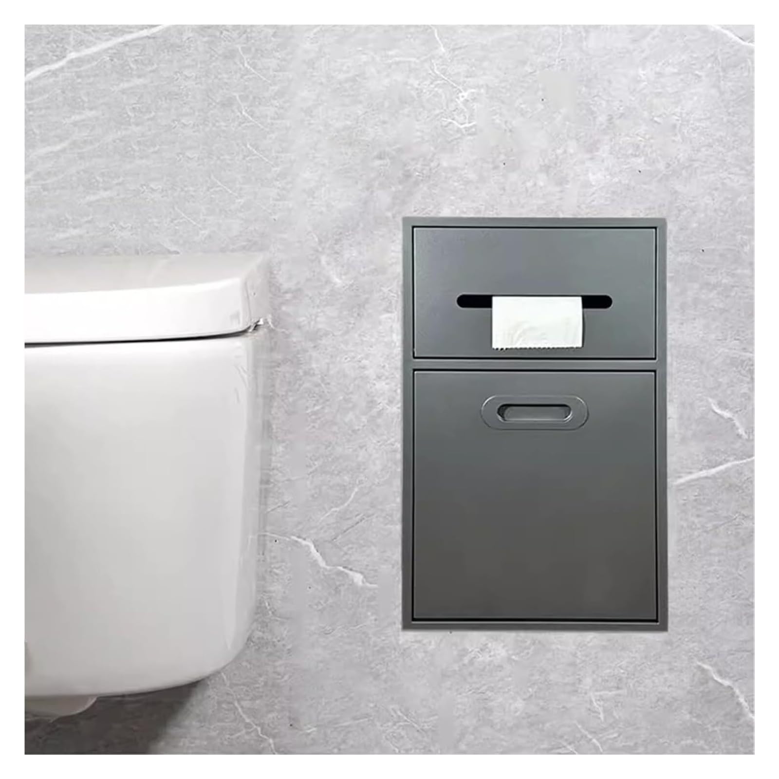 Flush-Mounted Toilet Paper Holder， Stainless Steel Niche With TP Holder And Trash Can(Grey,11.8x19.7x5.5in)