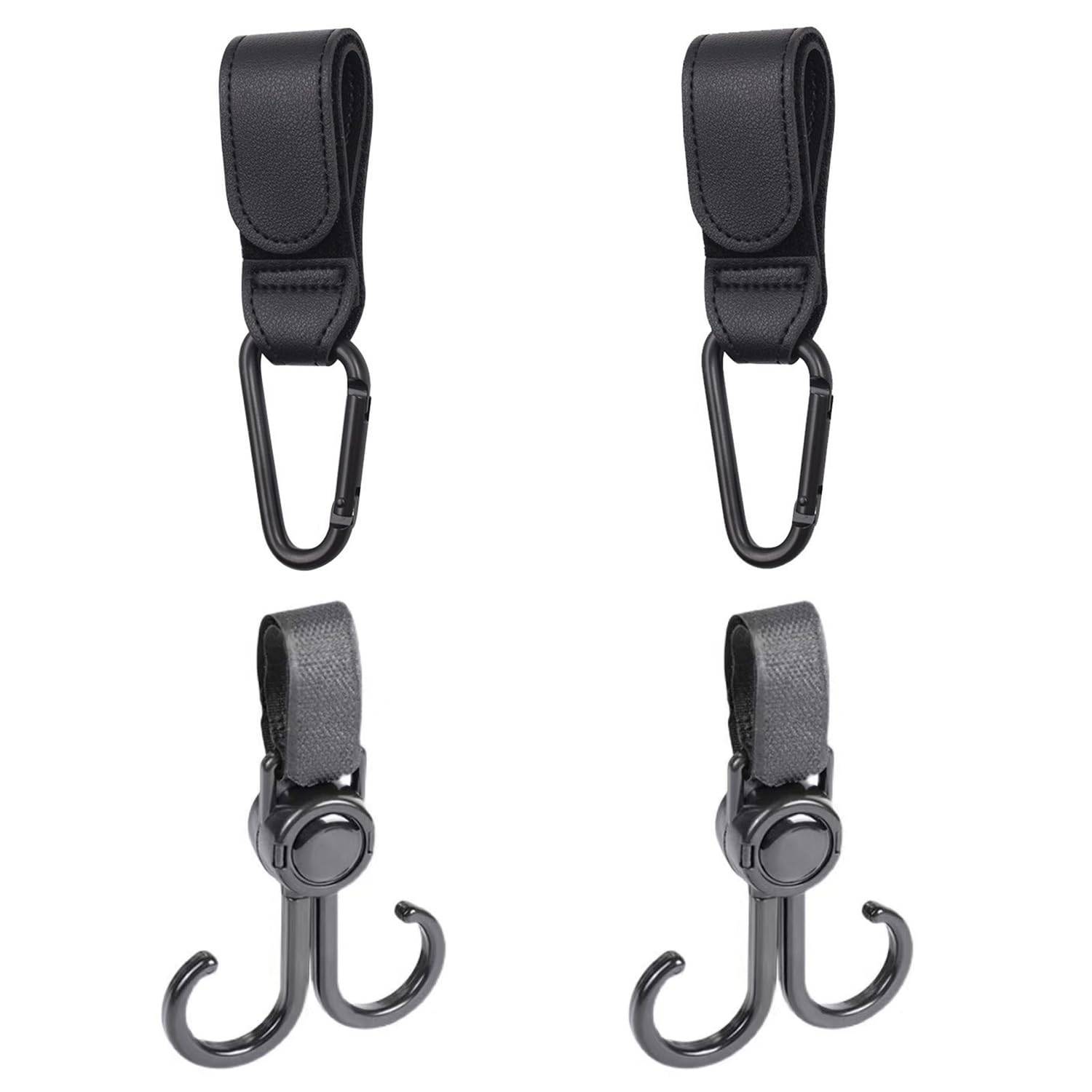 4 Stroller Hooks, Firm and Strong Load-Bearing, Pu Leather Stroller Clip, Suitable for Stroller Backpack Suspension